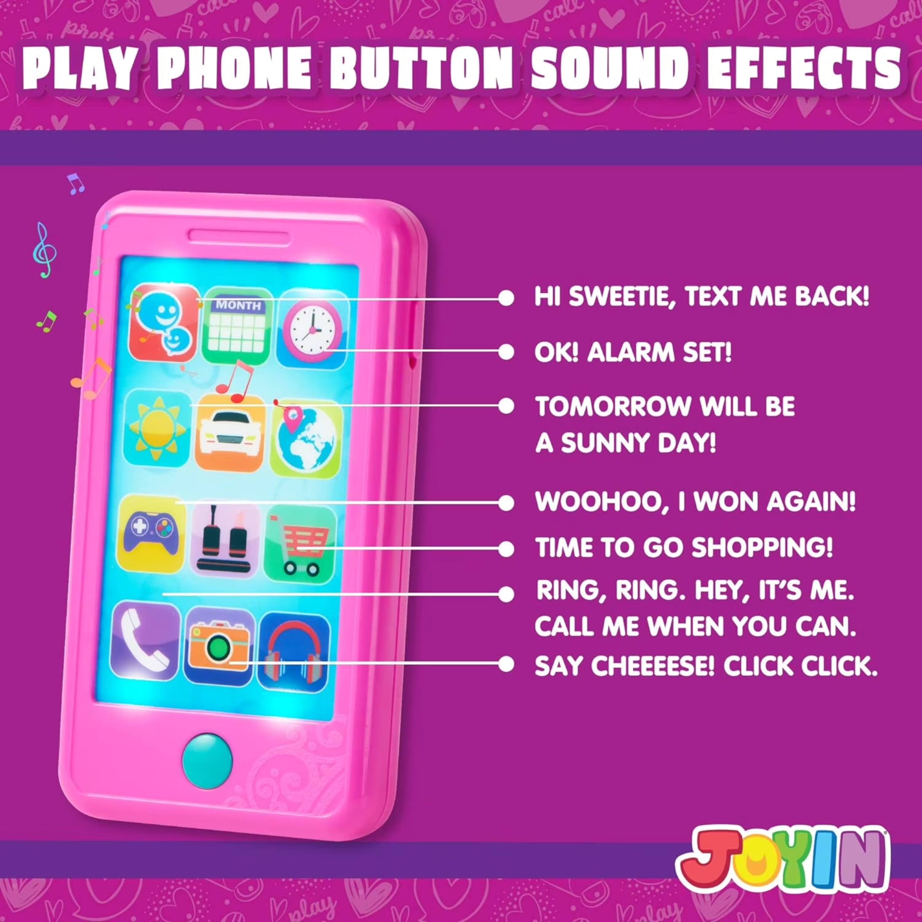 PLAY PHONE BUTTON SOUND EFFECTS

- HI SWEETIE, TEXT ME BACK!
- OK! ALARM SET!
- TOMORROW WILL BE A SUNNY DAY!
- WOOHOO, I WON AGAIN! TIME TO GO SHOPPING! RING, RING. HEY, IT'S ME. CALL ME WHEN YOU CAN. SAY CHEEEESE! CLICK CLICK.

JOYIN