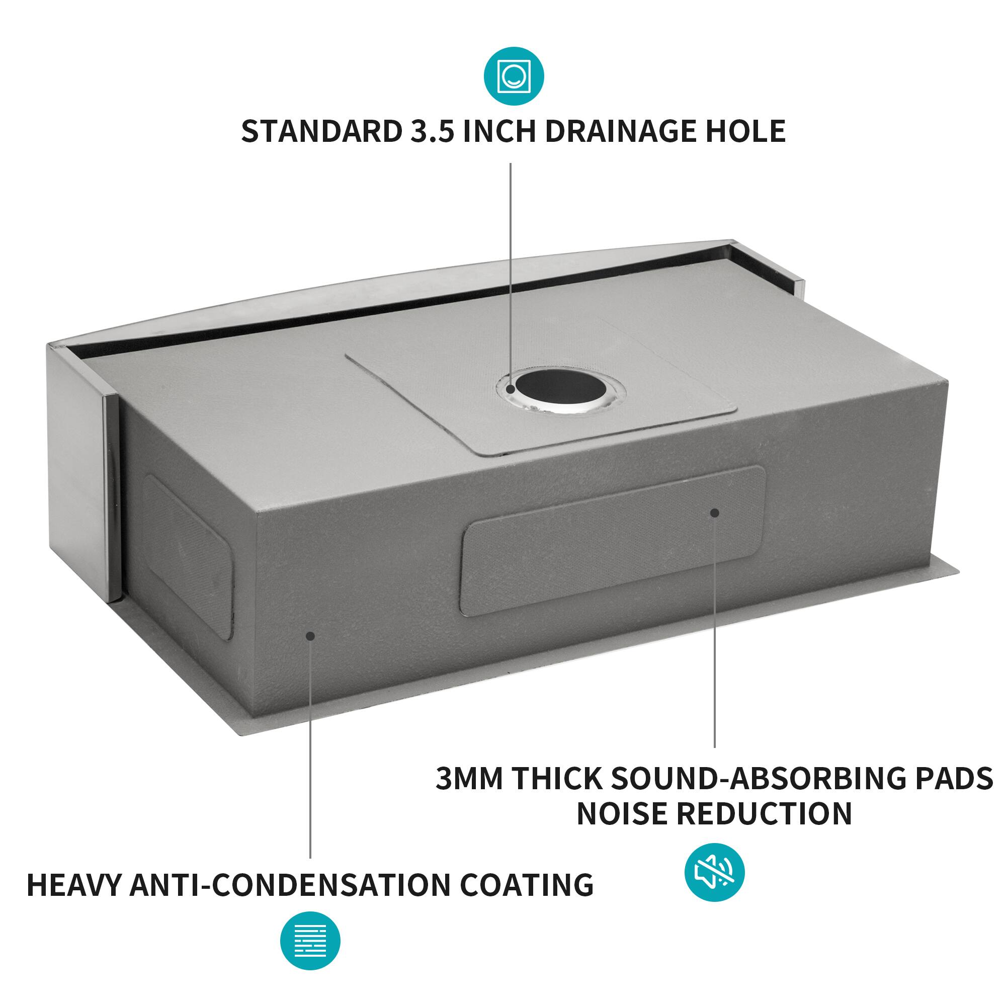 STANDARD 3.5 INCH DRAINAGE HOLE

3MM THICK SOUND-ABSORBING PADS NOISE REDUCTION

HEAVY ANTI-CONDENSATION COATING