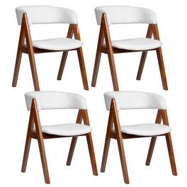Costway - Dining Chairs Set of 4 Mid-Century Upholstered Kitchen Armchairs with Padded Seat - Walnut