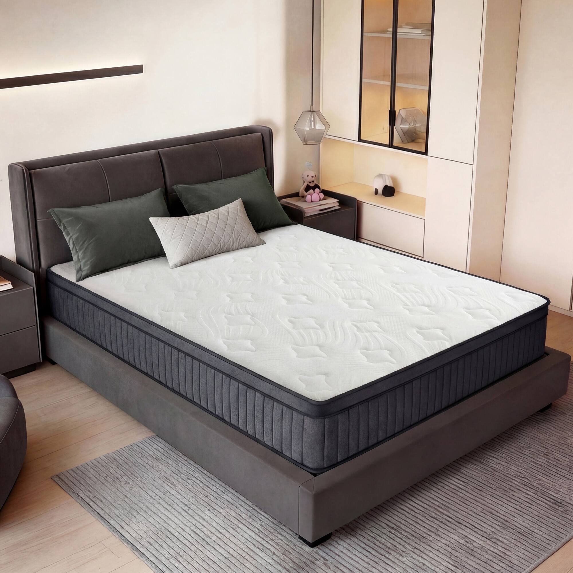 Left. Dyonery - 14 Inch Memory Foam Hybrid Mattress in a Box with Independent Spring, Soft and Comfortable,CertiPUR-US Certified, White - White.