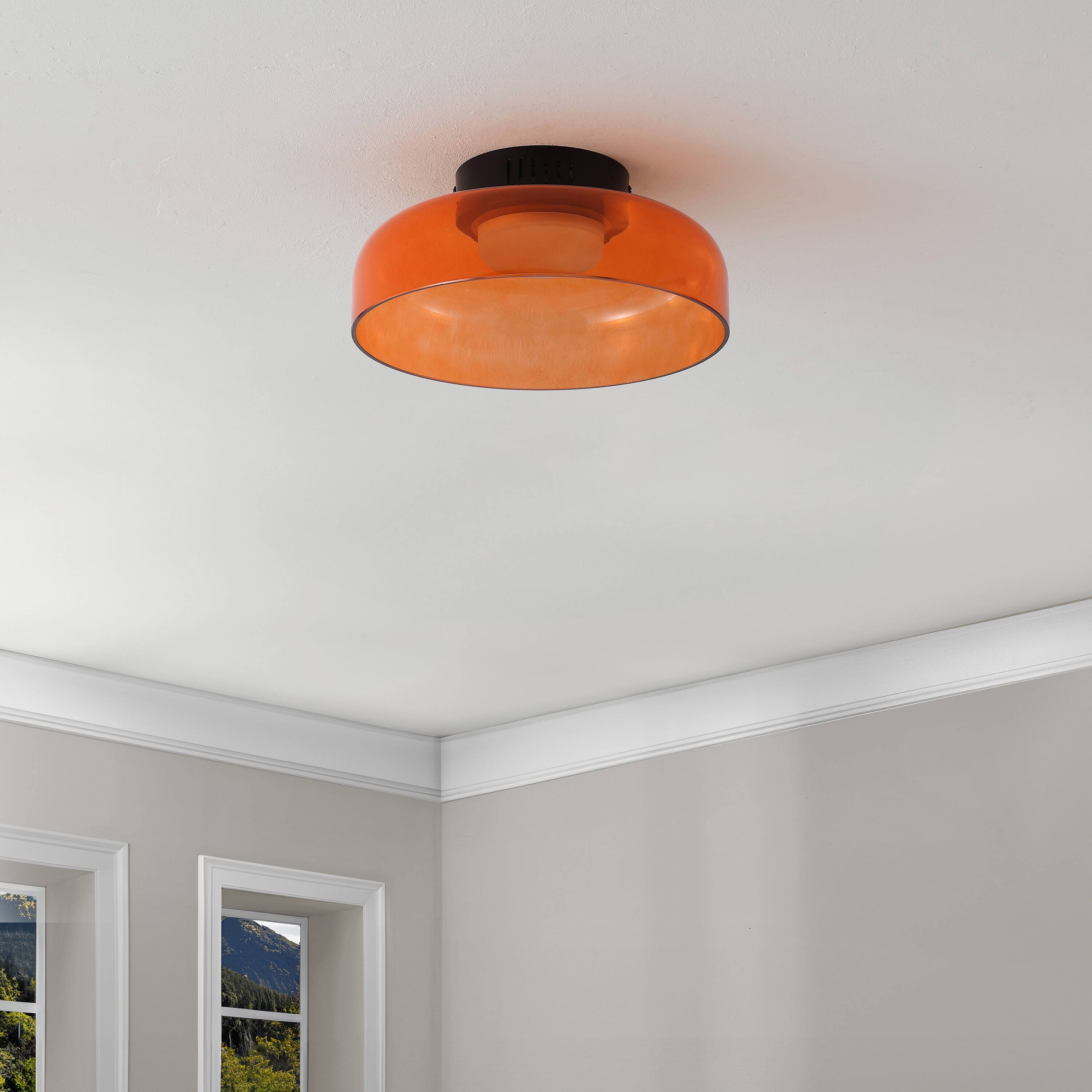 Alt View 5. Jonathan Y - Kalmar 12" Modern Minimalist Iron/Glass Dimmable Integrated LED Flush Mount, Orange/Black - Orange.
