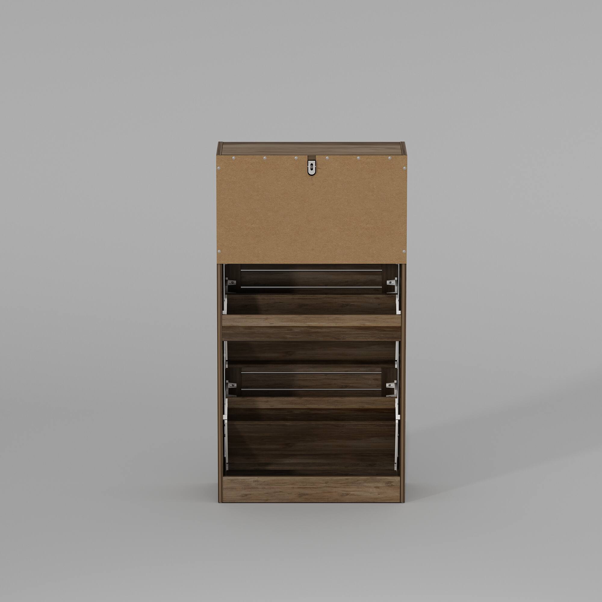 Back. Famapy - Famapy Farmhouse - Style Rustic Wood Shoe Cabinet – Flip - Down Drawers, Adjustable Shelves for Organized - Brown.