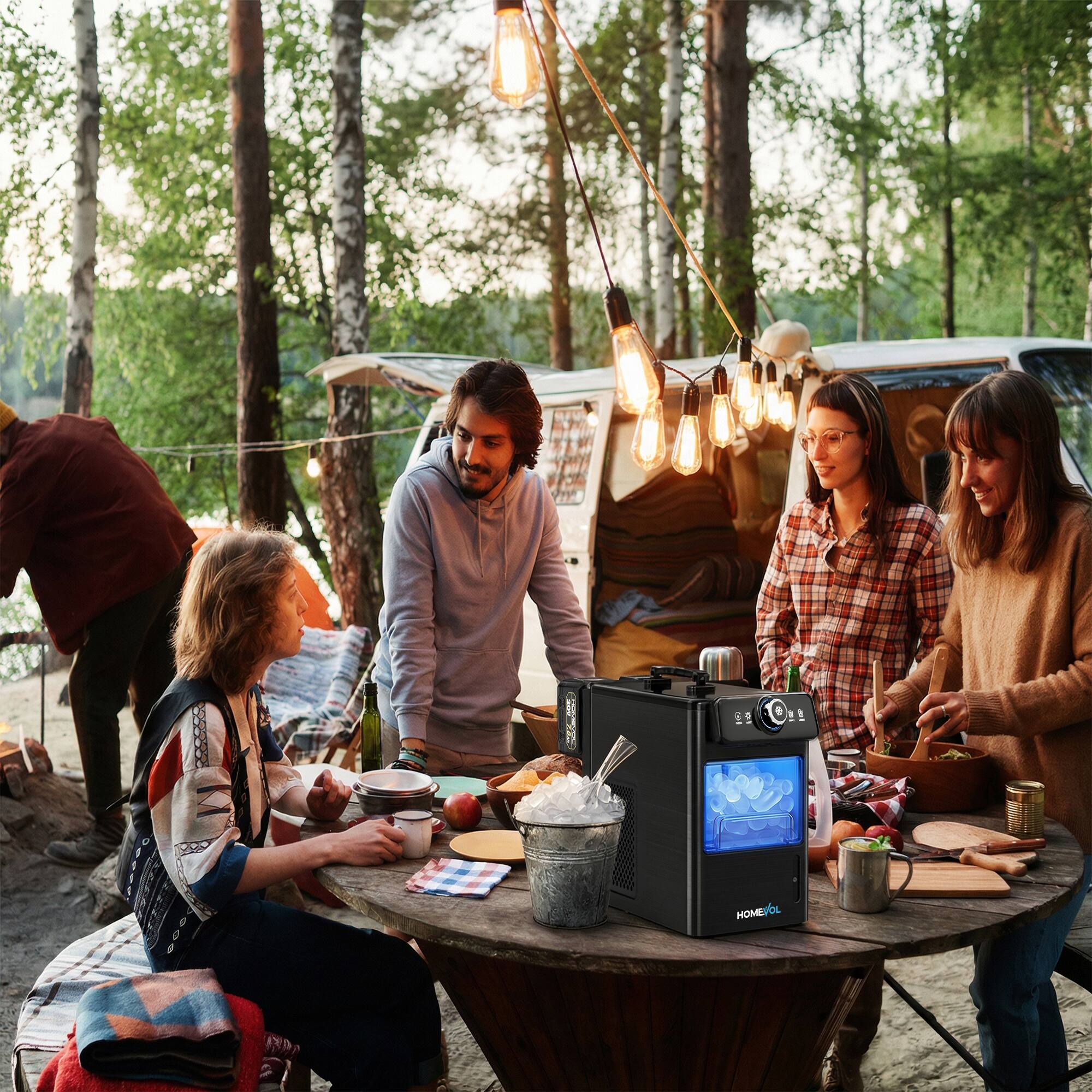 Alt View 4. Homevol - Outdoor Battery-Powered Ice Maker, 5.5H Runtime, Portable Ice Machine for Camping, RV & Parties, No Outlet Needed - Black.