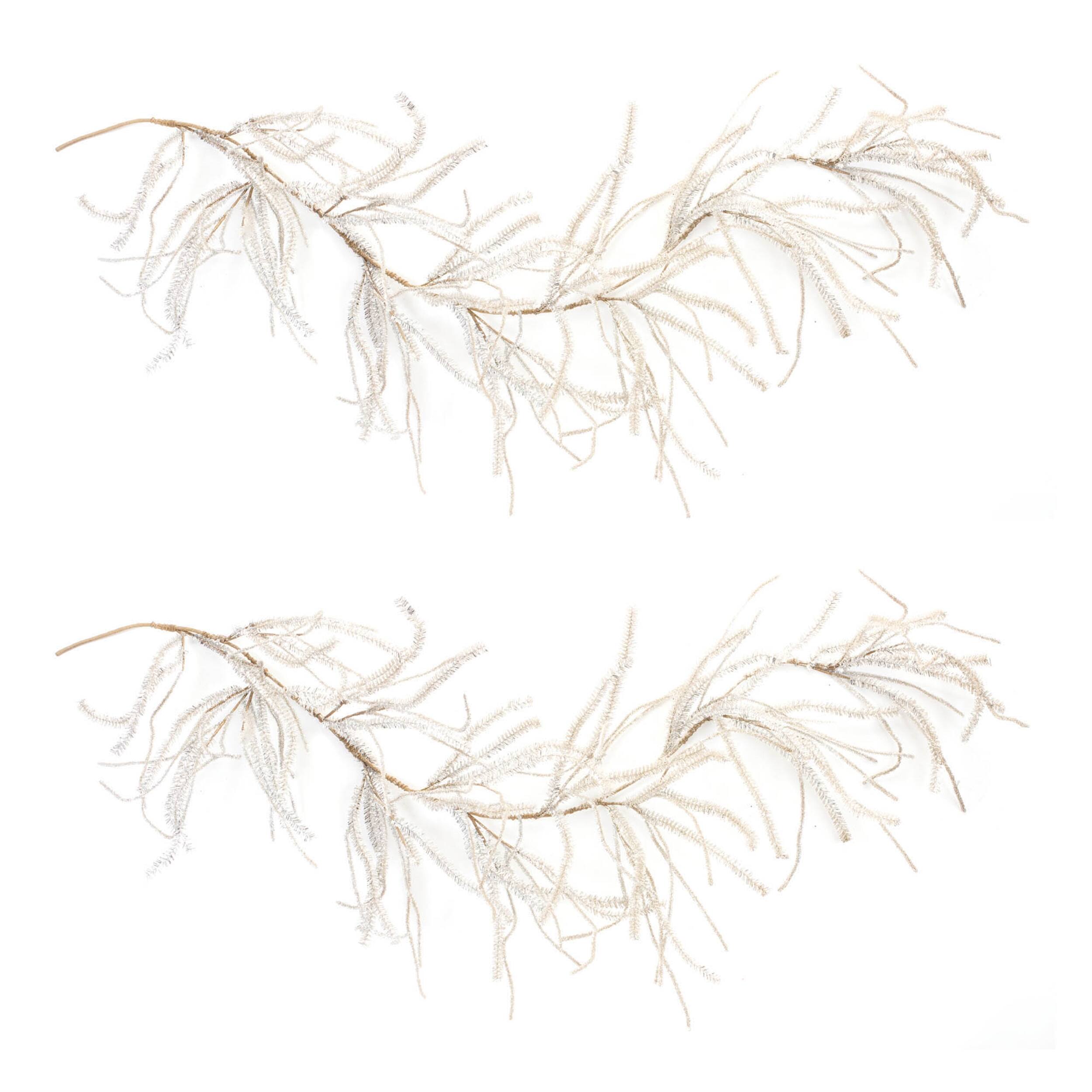 Alt View 2. BreeBe - Glittered Pine Garland (Set of 2) - Silver.