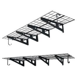 VEVOR - 2-Tier Heavy Duty Wall Garage Shelving, 8 Pack 1 x 3 ft Steel Wall Mounted Shelving Unit with Hooks - Black