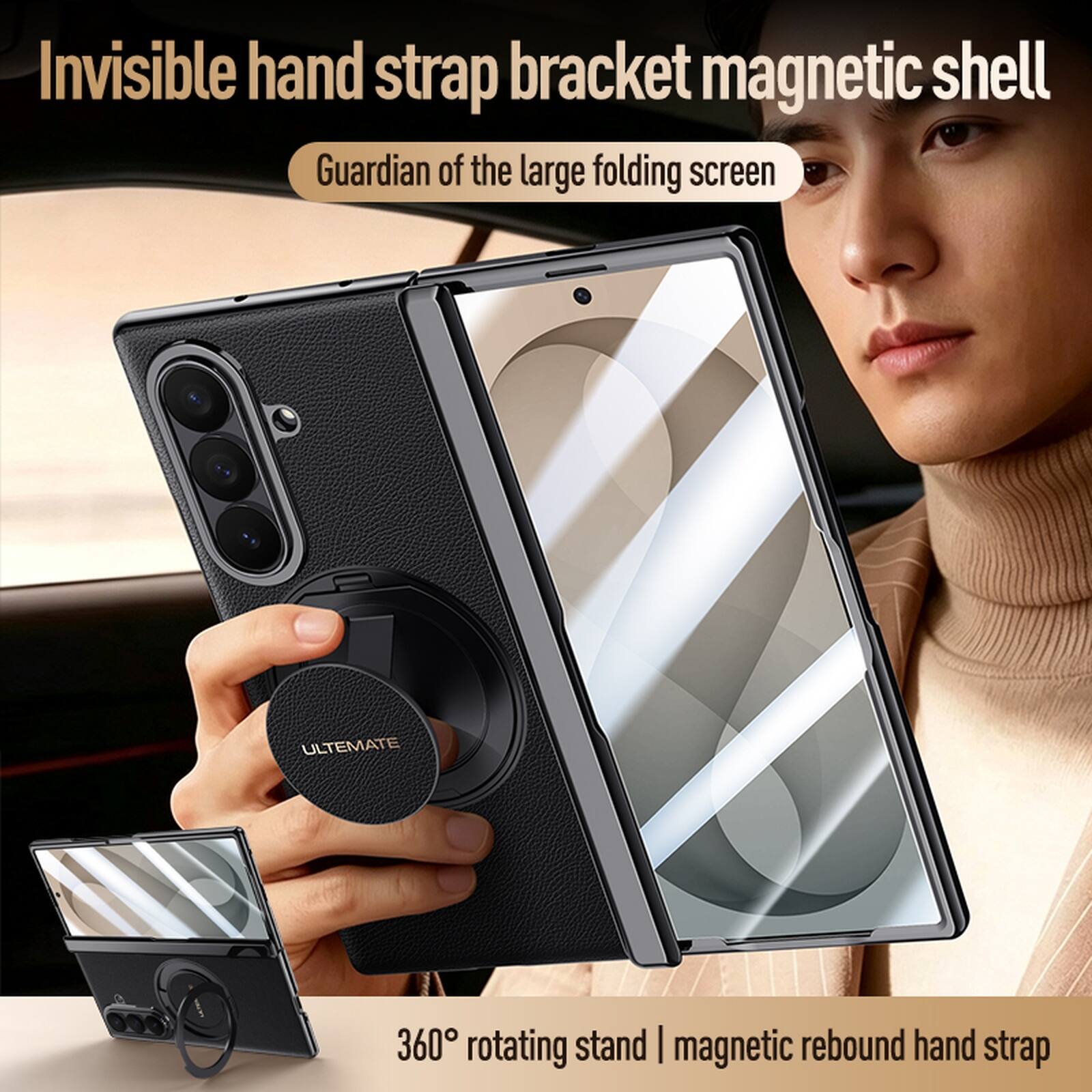 Invisible hand strap bracket magnetic shell  
Guardian of the large folding screen  
ULTIMATE 360° rotating stand | magnetic rebound hand strap