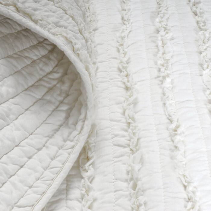 Angle. Hivvago - Twin Oversized 3-Piece Quilt Set White 100% Cotton Ruffles Pre-Washed - White.