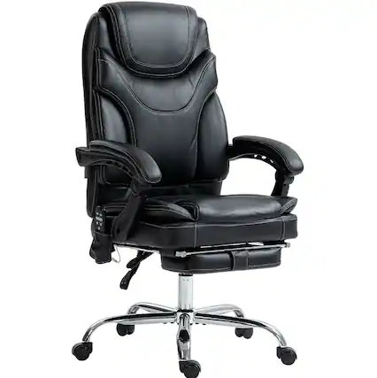 Front. Forest'nSky - Black PU Leather Heated Reclining Office Chair with Footrest,Wheels - Black.