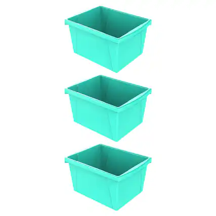 Front. Storex - Storex 4 Gallon Classroom Storage Bin, Teal, Pack of 3.