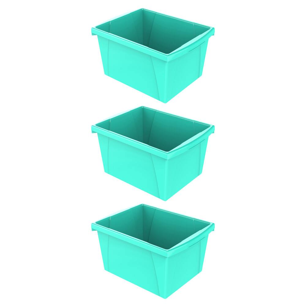 Front. Storex - Storex 4 Gallon Classroom Storage Bin, Teal, Pack of 3.