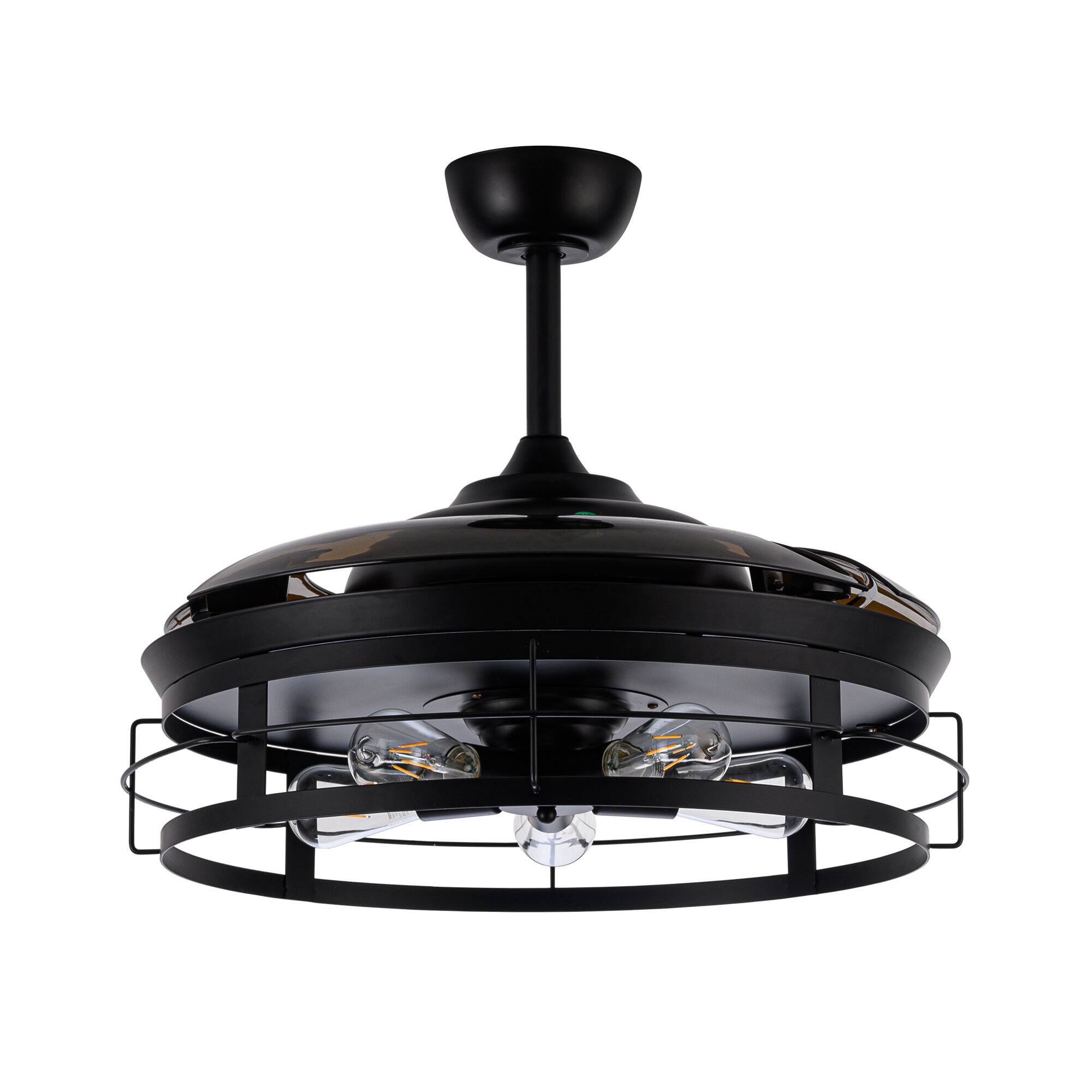 Alt View 7. Parrot Uncle - 52" Industrial Retractable 3-Blade Ceiling Fan Chandelier with Remote - Black.