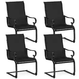 Gymax - Set of 4 Patio Chairs C-Spring Motion Chairs w/ Quick-drying & Breathable Fabric - Black