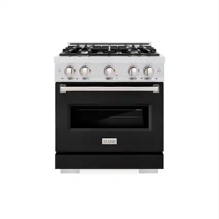 Front. ZLINE - ZLINE 30 in. Classic Dual Fuel Satin Steel Range w/ 4 Burner Cooktop & Black Matte Door (CDRS-BLM-30) - Stainless Steel.