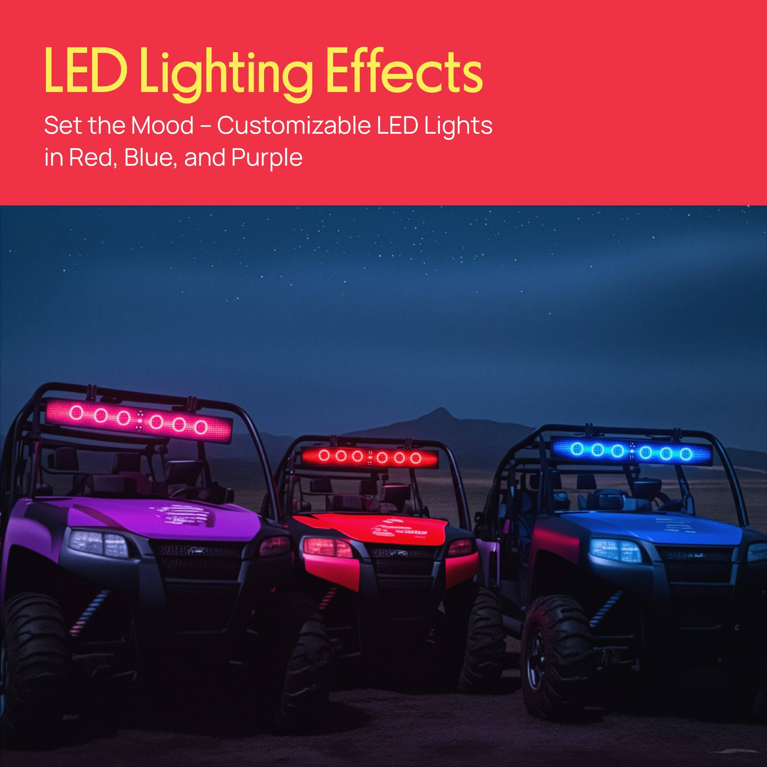 LED Lighting Effects  
Set the Mood - Customizable LED Lights in Red, Blue, and Purple