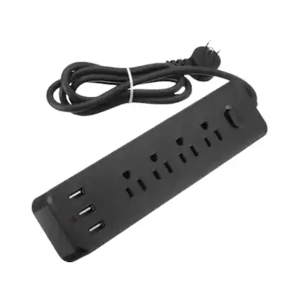 Front. Stock Preferred - Multi 4-Outlet Surge Protector Power Strip with 4 USB Ports - Black.