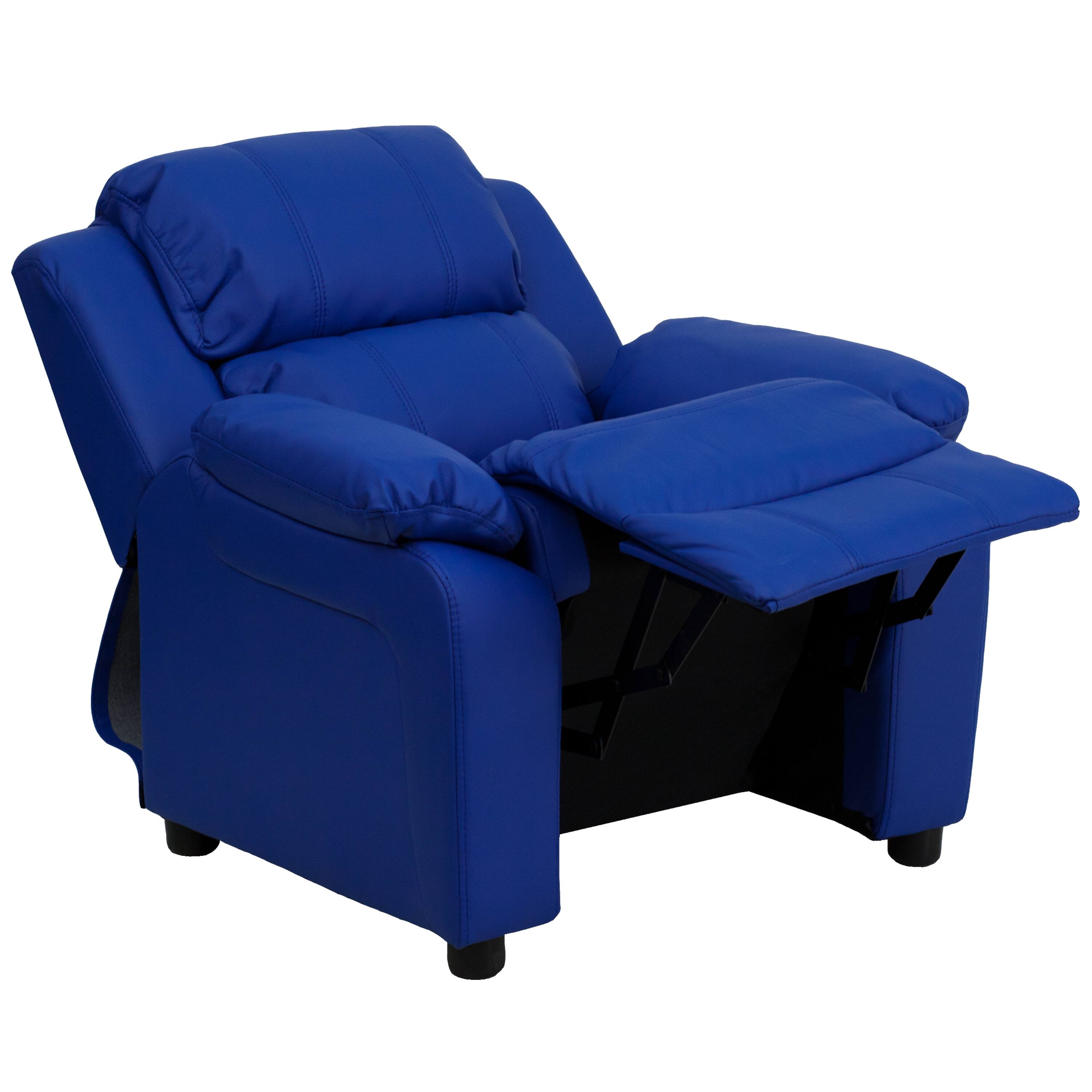 Alt View 8. Emma + Oliver - Deluxe Padded Contemporary Kids Recliner with Storage Arms - Blue Vinyl.