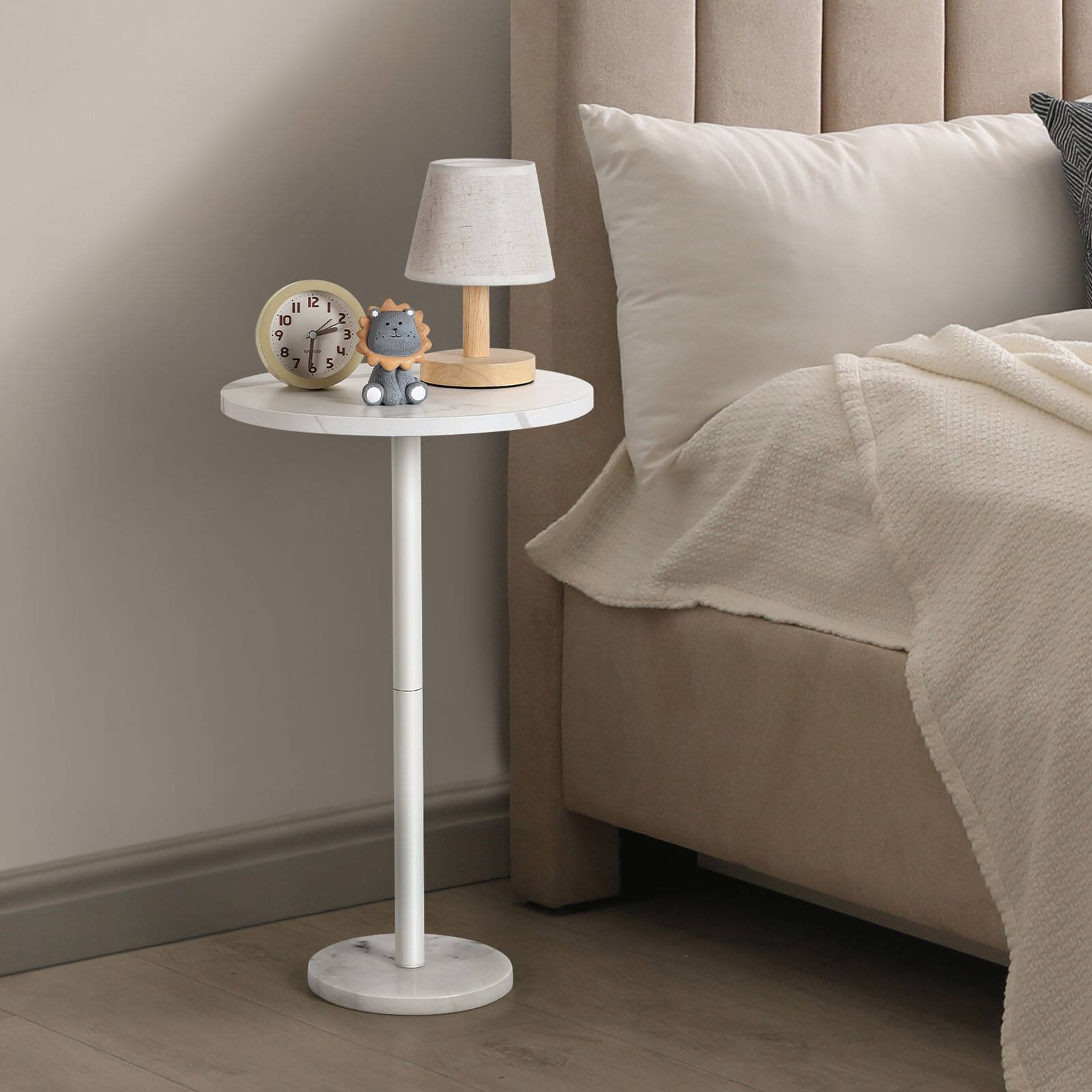 Alt View 2. Oumilen - Set of 2 Marble Round Side Table for Small Spaces, White - White.