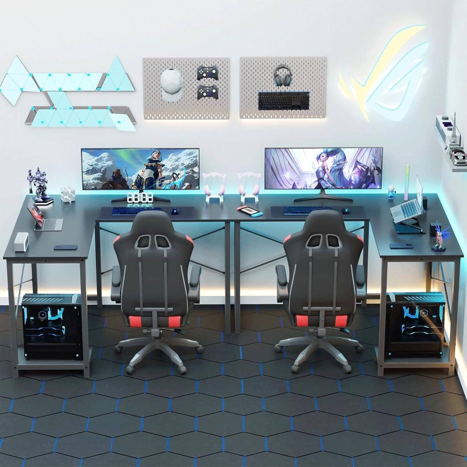 Alt View 4. AOITUN - L Shaped Gaming Desk, 50" Corner Computer Desk with CPU Stand & Storage Bag, Home Office Writing Workstation, Black - Black.