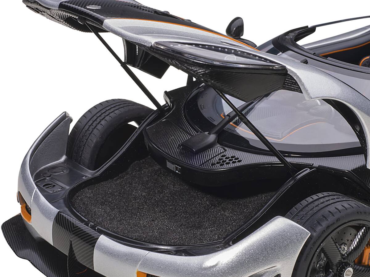 Left. Autoart - Koenigsegg Agera RS Moon Silver with Carbon and Orange Accents 1/18  Model Car by Autoart - Moon Silver With Carbon And Orange.