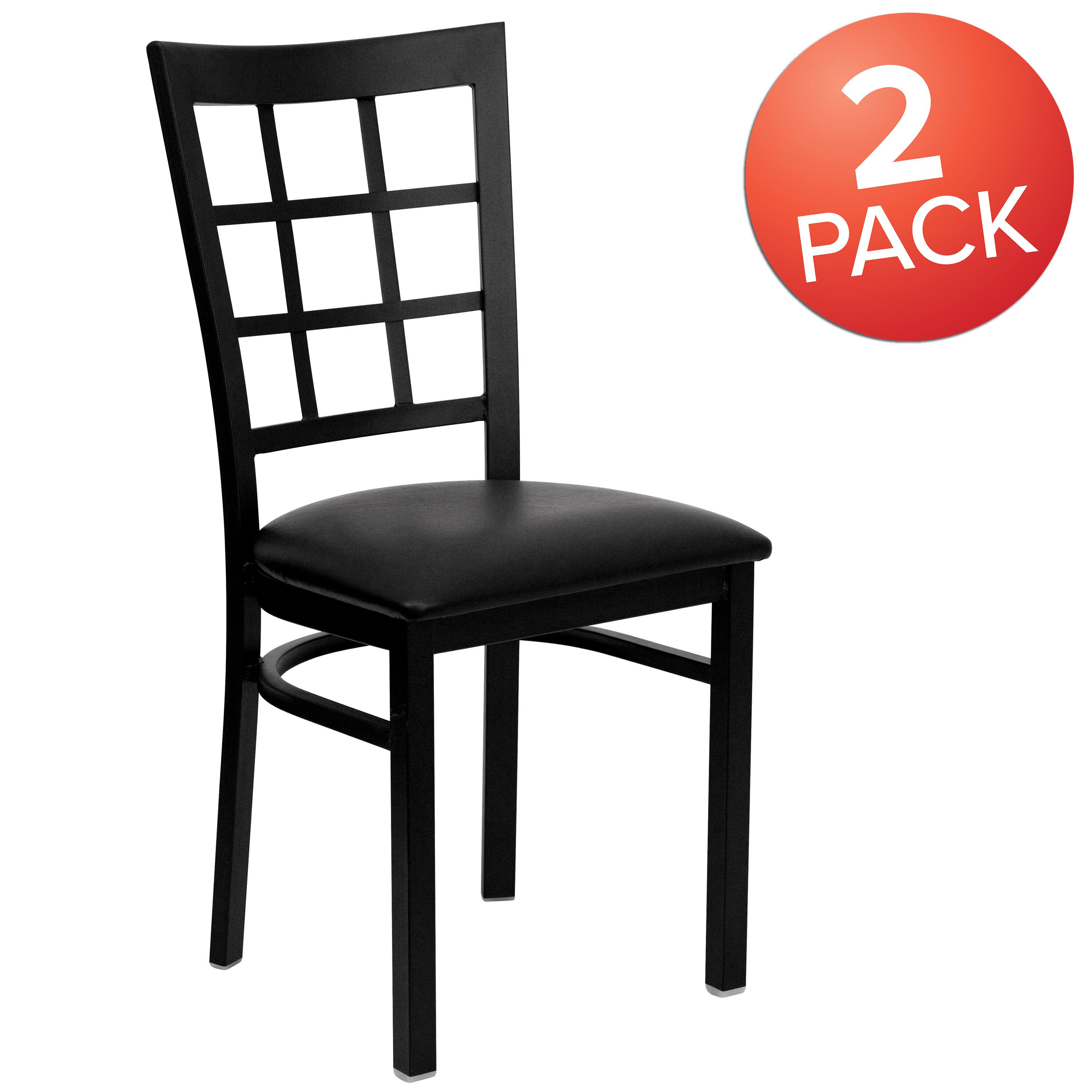Alt View 1. Emma + Oliver - 2 Pack Window Back Metal Restaurant Chair - Black Vinyl Seat/Black Metal Frame.
