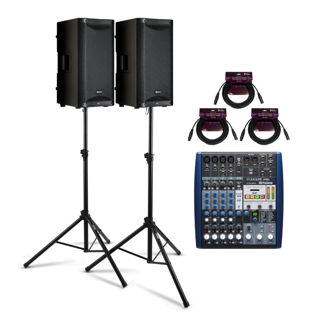 PreSonus - AIR10 Speakers and StudioLive AR8c Mixer with Stand and Cables - Black