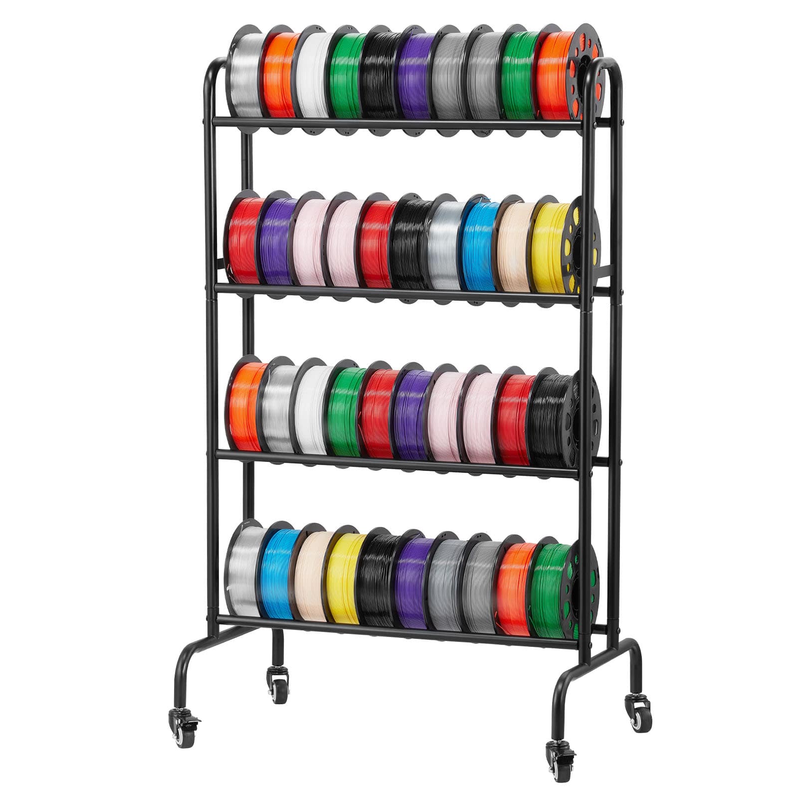 VEVOR - 3D Printer Filament Storage Rack, 4 Tier Heavy Duty Storage Shelf, Rolling Filament Spool Holders Racks with Wheels - Black