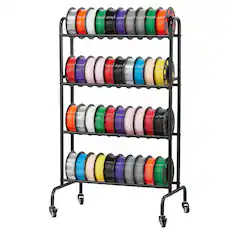 Front. VEVOR - 3D Printer Filament Storage Rack, 4 Tier Heavy Duty Storage Shelf, Rolling Filament Spool Holders Racks with Wheels - Black.