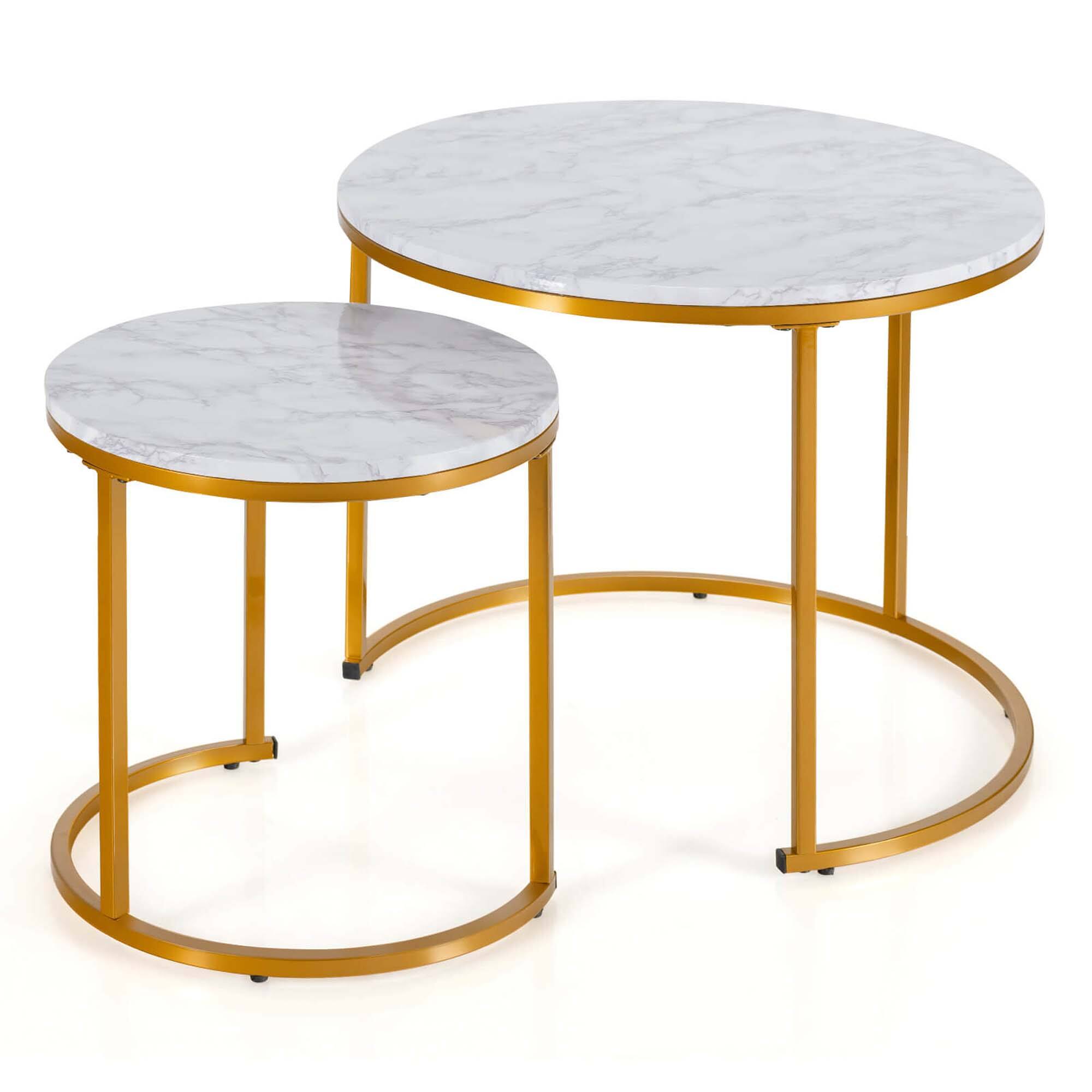 Angle. Costway - Nesting Coffee Table Set of 2 for Balcony Living Room Modern Round Side Tables Gold - Gold.