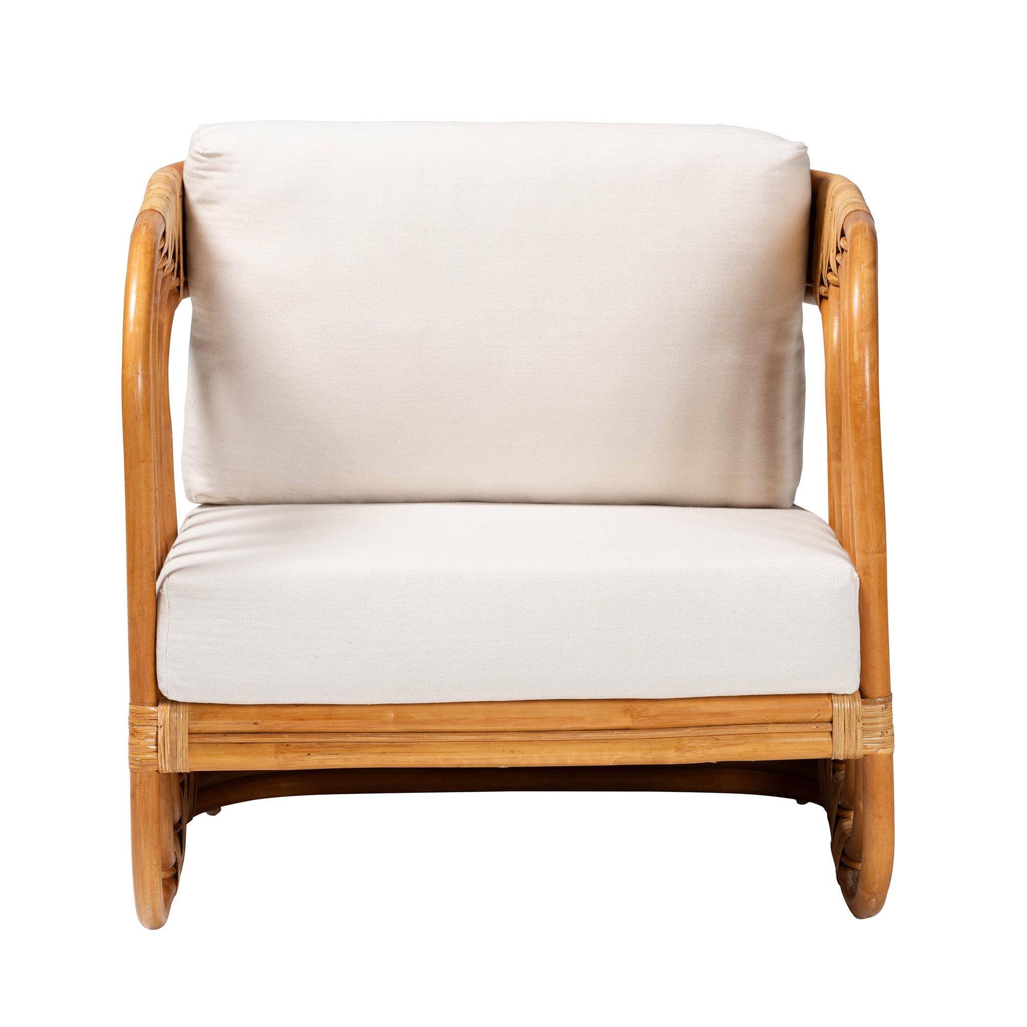 Angle. bali & pari - Corsa Modern Bohemian Natural Rattan Arm Chair - Light honey/White.