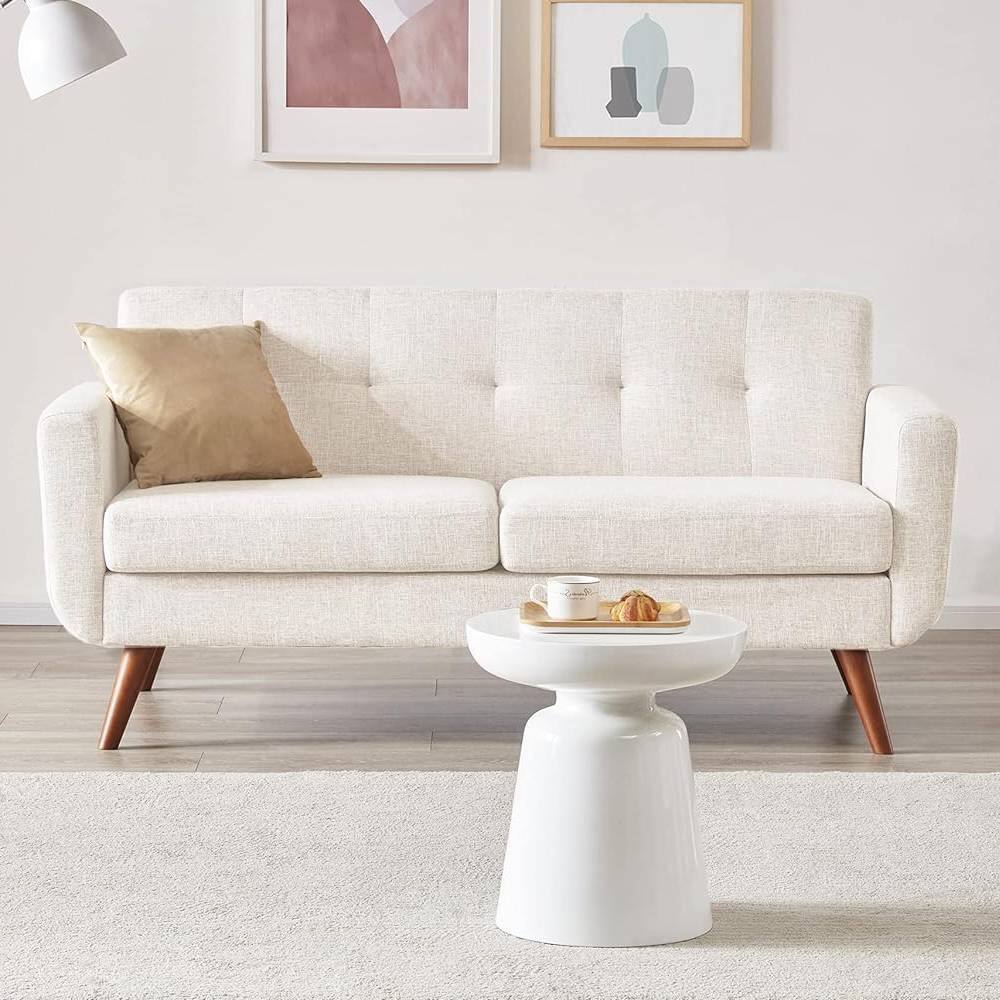 Angle. Hivvago - Modern Mid-Century Beige Cotton Polyester Upholstered Sofa Loveseat - Beige.