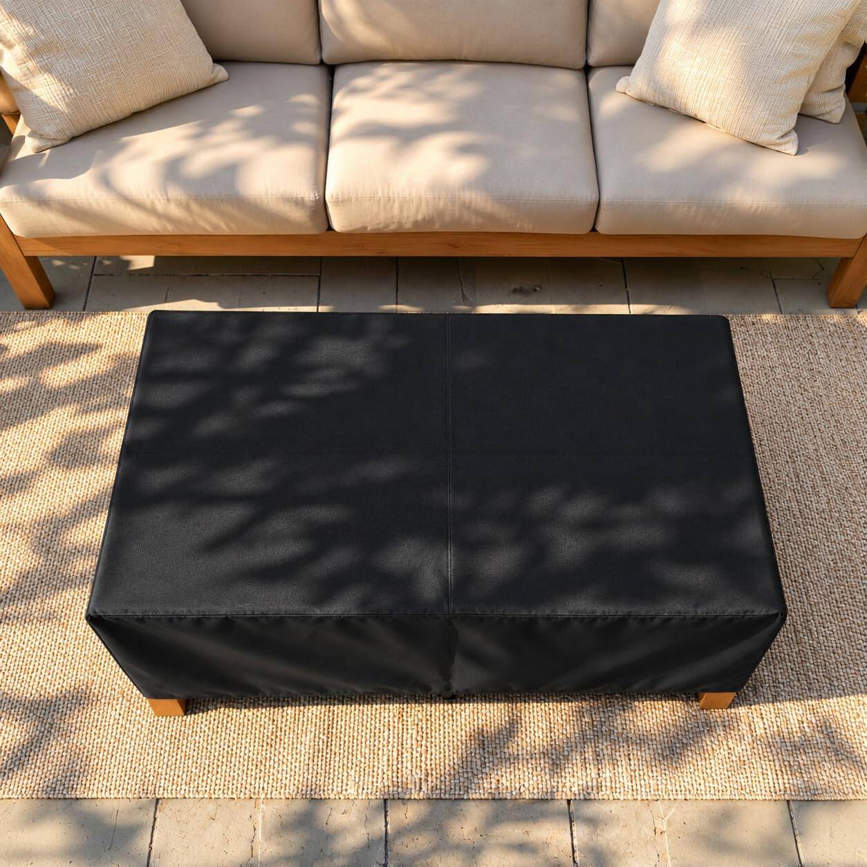 Back. KHOMO GEAR - Outdoor Coffee Table Cover - Heavy Duty, Water Resistant Rectangular Patio Coffee Table Cover - 48"L x 28"W x 13"H - Black.