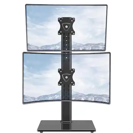 Front. Comfort Essence - Dual Monitor Stand Stack Two Screens Up To es Free standing Desk Mount Riser With Swivel Tilt Height Adjust - Dual.