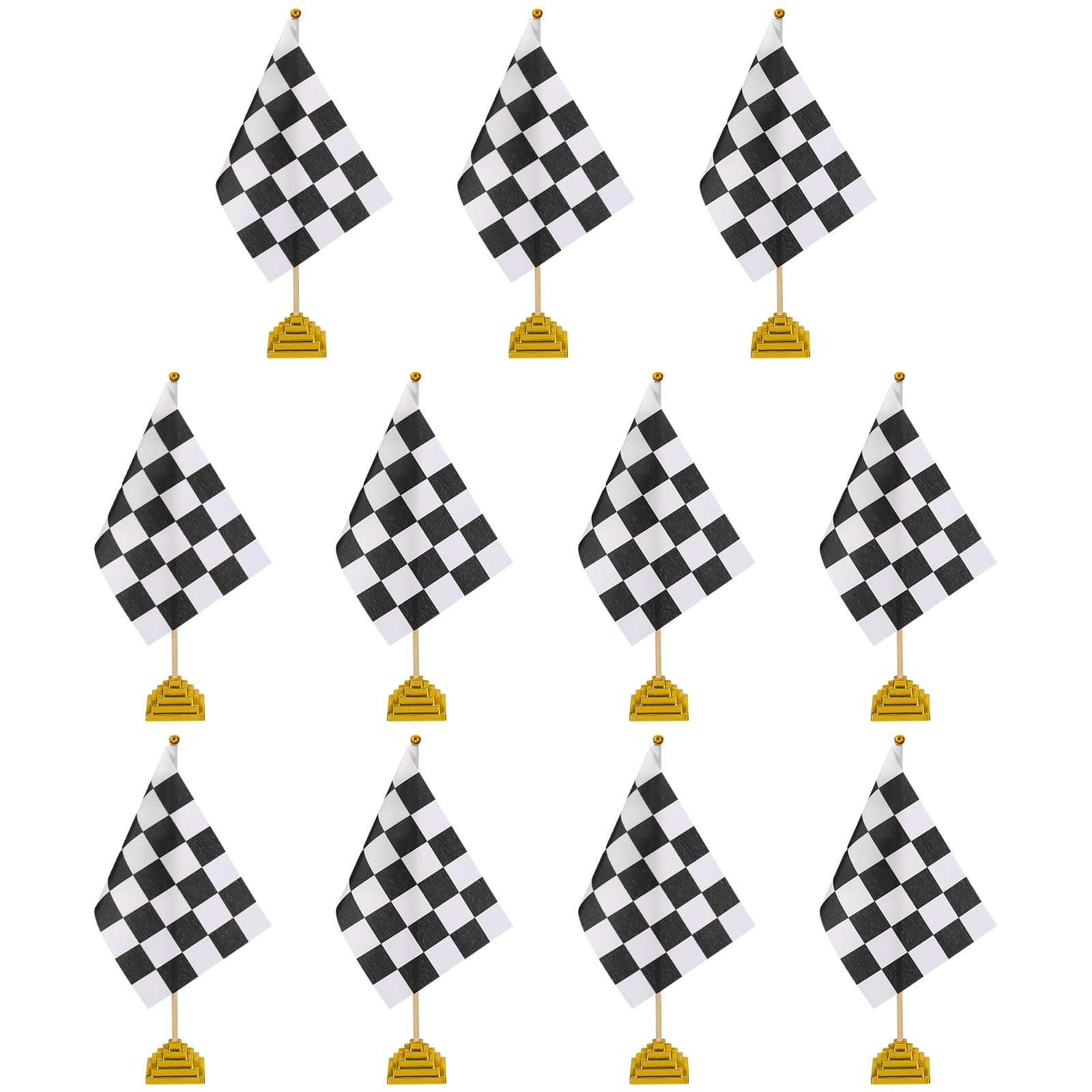 "Unique Bargains - 12pcs 12"" B/W Checkered Table Flag for Racing/Sport Party, Bamboo Stick & Gold Square Base - Black and White Flag, Gold Base" price history on PriceWatchPro