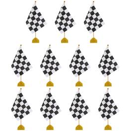 Unique Bargains - 12pcs 12" B/W Checkered Table Flag for Racing/Sport Party, Bamboo Stick & Gold Square Base - Black and White Flag, Gold Base