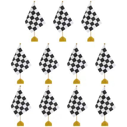 Front. Unique Bargains - 12pcs 12" B/W Checkered Table Flag for Racing/Sport Party, Bamboo Stick & Gold Square Base - Black and White Flag, Gold Base.