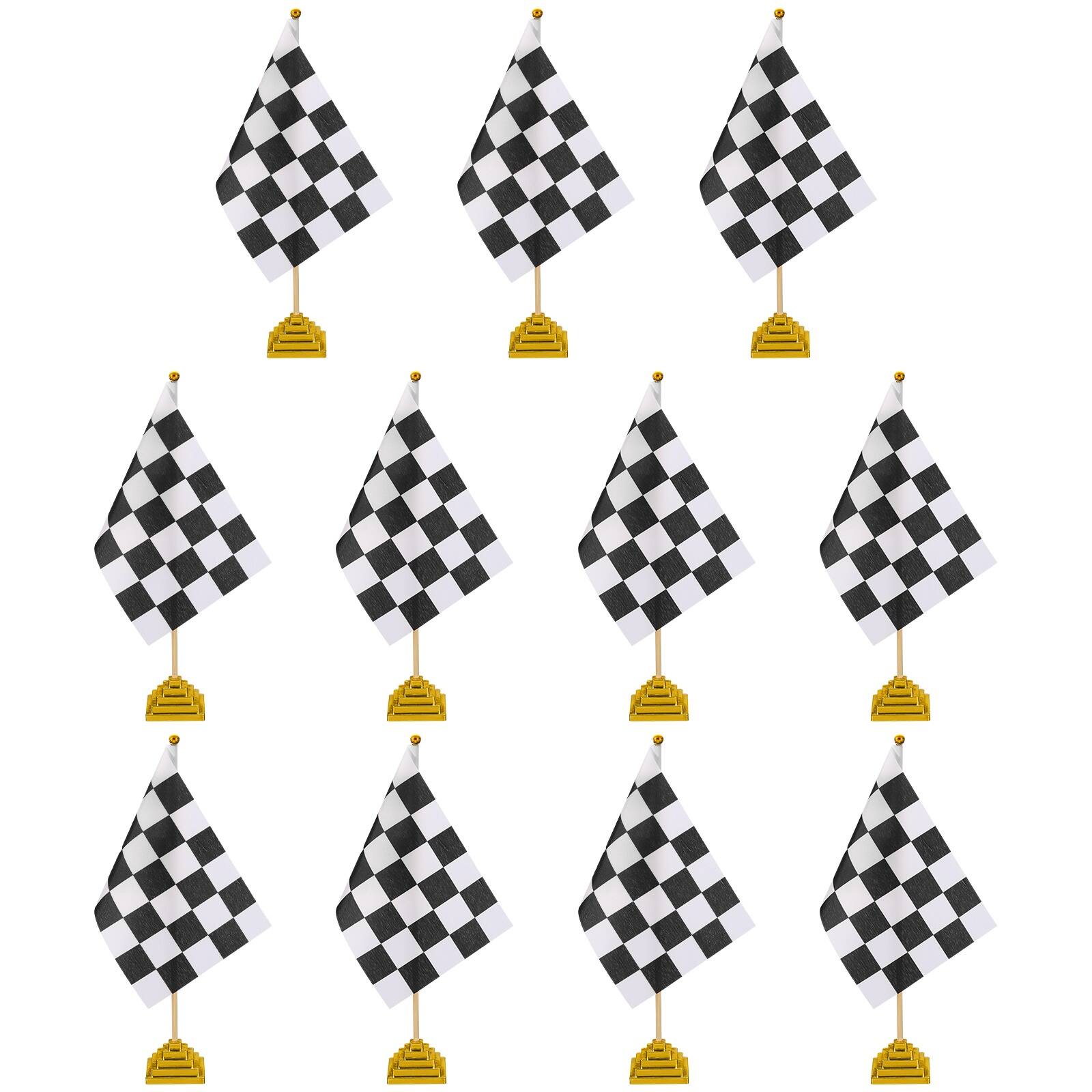 Front. Unique Bargains - 12pcs 12" B/W Checkered Table Flag for Racing/Sport Party, Bamboo Stick & Gold Square Base - Black and White Flag, Gold Base.
