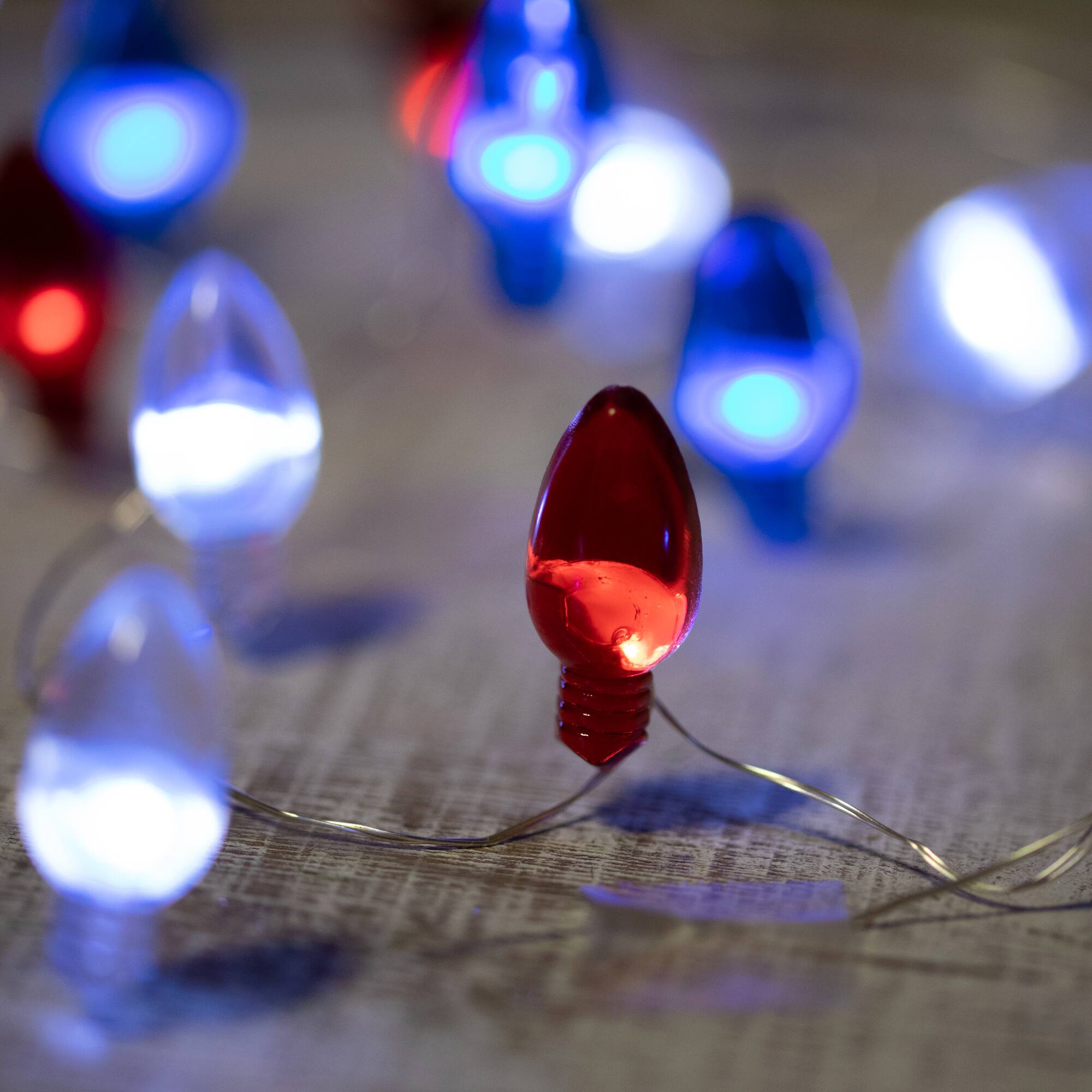 Alt View 1. Northlight - Patriotic Retro Style Bulb LED Fairy Lights - 6.25ft - Copper Wire - 20ct - Red.