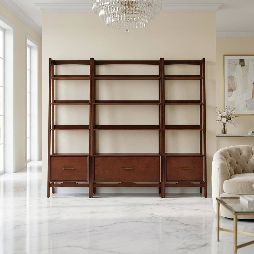 Alt View 4. FurniFact - Mahogany Floor Shelf Set with Large and Small Freestanding Etagere Units - Mahogany.