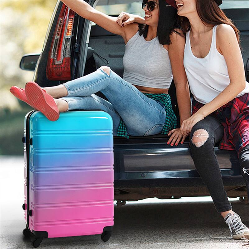 Angle. HTUTWOO - Hardshell Luggage Sets 3 Piece Expandable Suitcase - PC Material, Spinner Wheels, TSA Lock, 25% Expandable, 20"/24"/28" - Blue+Red.