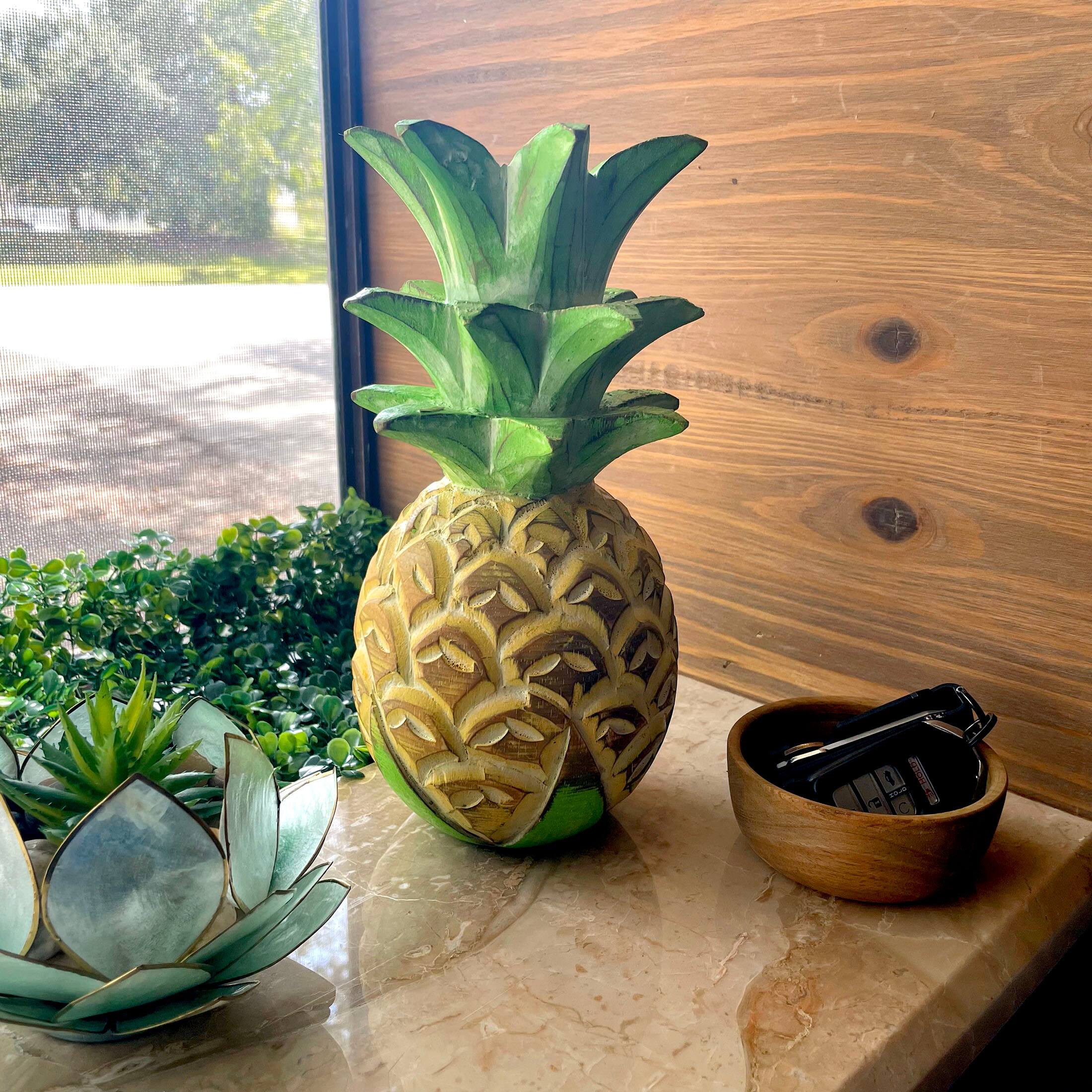 Alt View 3. Chesapeake Bay - Hand-Painted Pineapple Sculpture – 9.75" High, Rustic Tropical Decor Accent - Multicolored.