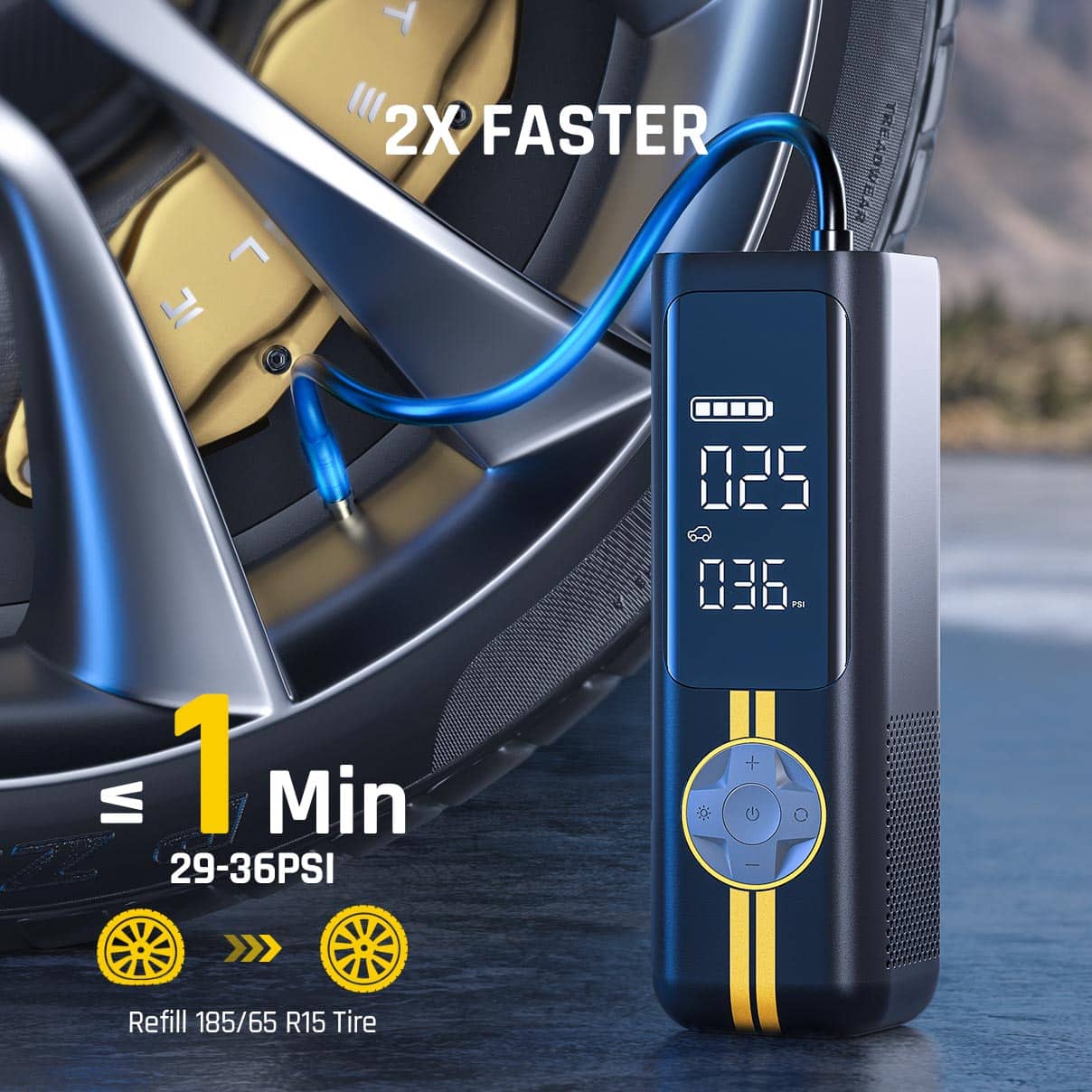 2X FASTER 1 Min 29-36 PSI 025 036 PSI + GO | Refill 185/65 R15 Tire