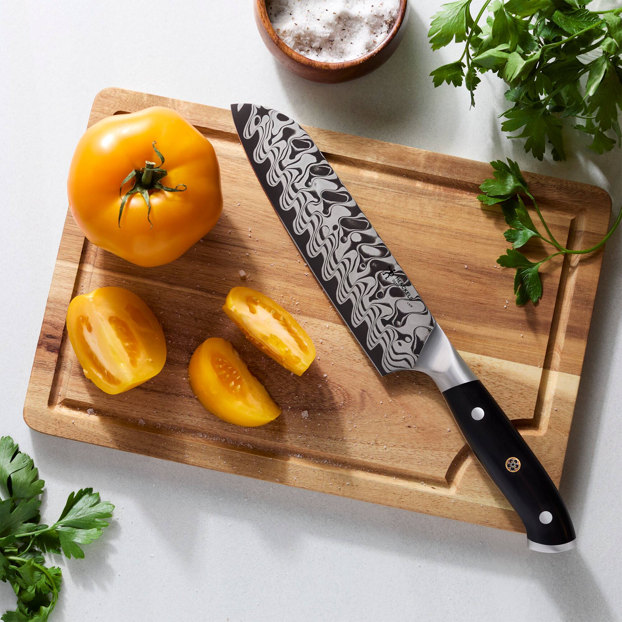 Alt View 1. Henckels - Henckels Compass Damascus 7-inch Santoku Knife - Black.
