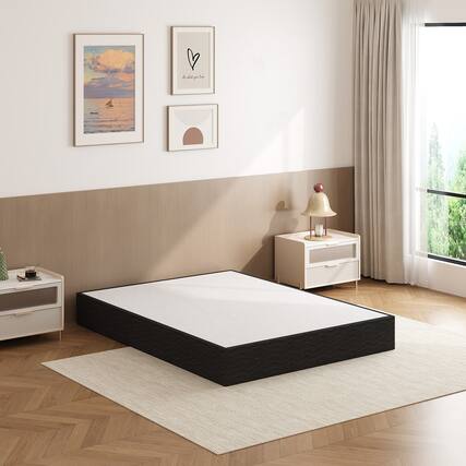 Front. Dyonery - 5 inch bed frame, queen size, metal platform queen bed frame, heavy-duty steel bar support, mattress base. - Black.