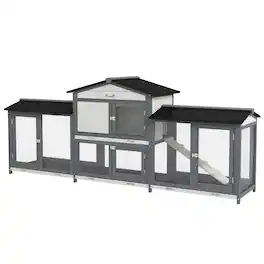 Pawhut - 90.5" Wooden Rabbit Hutch, Enclosure with Double Side Run Boxes, No Leak Tray, Ramp, Guinea Pig, Small Animals