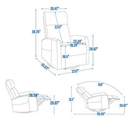 Roomtec - Heat Massage Manual Recliner Chair with Rocker and Swivel in Fabric for Living Room Grey - Gray