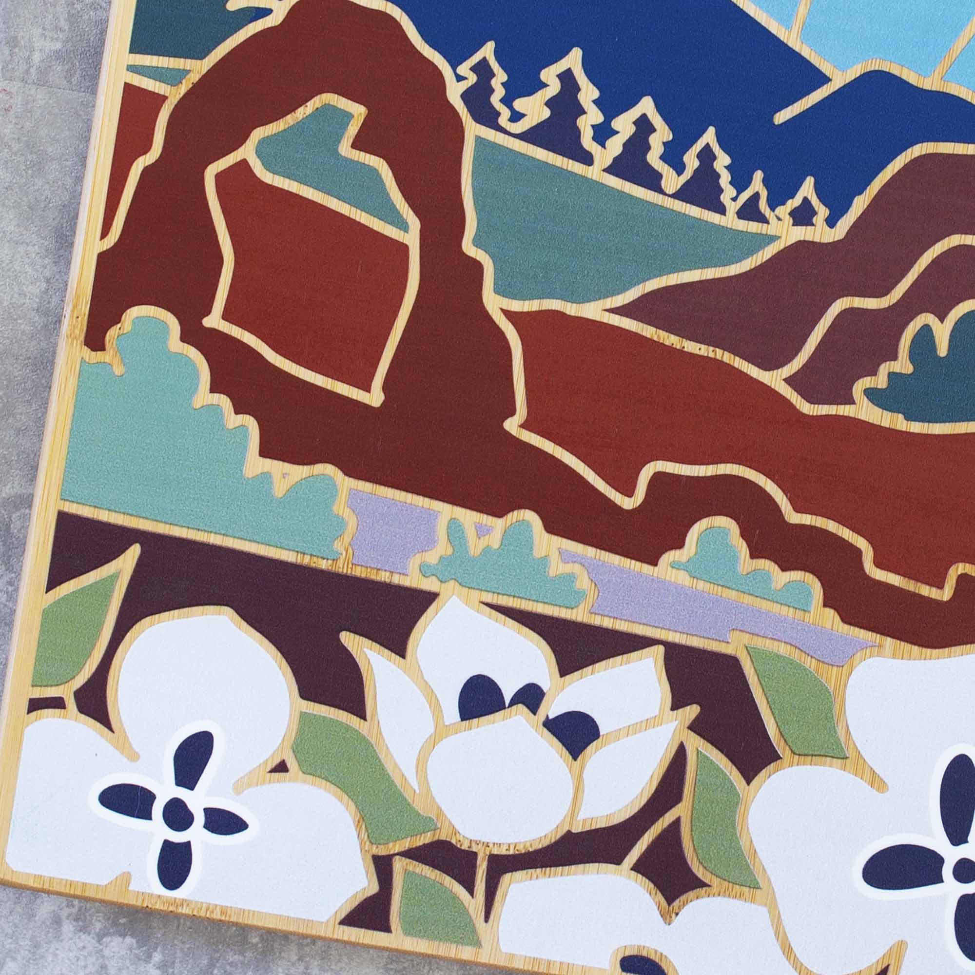 Alt View 2. Totally Bamboo - Utah Cutting Board with Artwork by Summer Stokes.