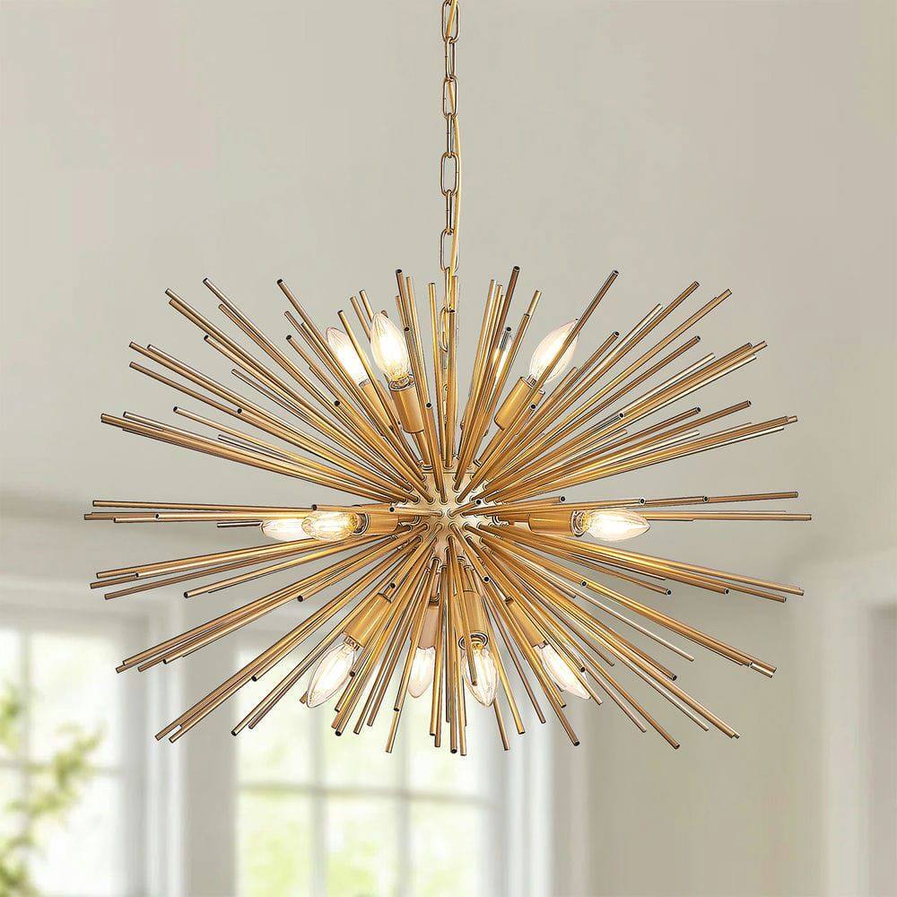 Alt View 8. Kadyn - 29" Mid-Century Modern 12-Light Starburst Chandelier – Gold Sputnik Pendant Light Fixture, Gold - Gold.