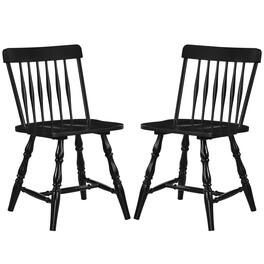 Costway - Windsor Dining Chairs Set of 2 with Turned Legs Curved Spindle Back for Living Room - Black