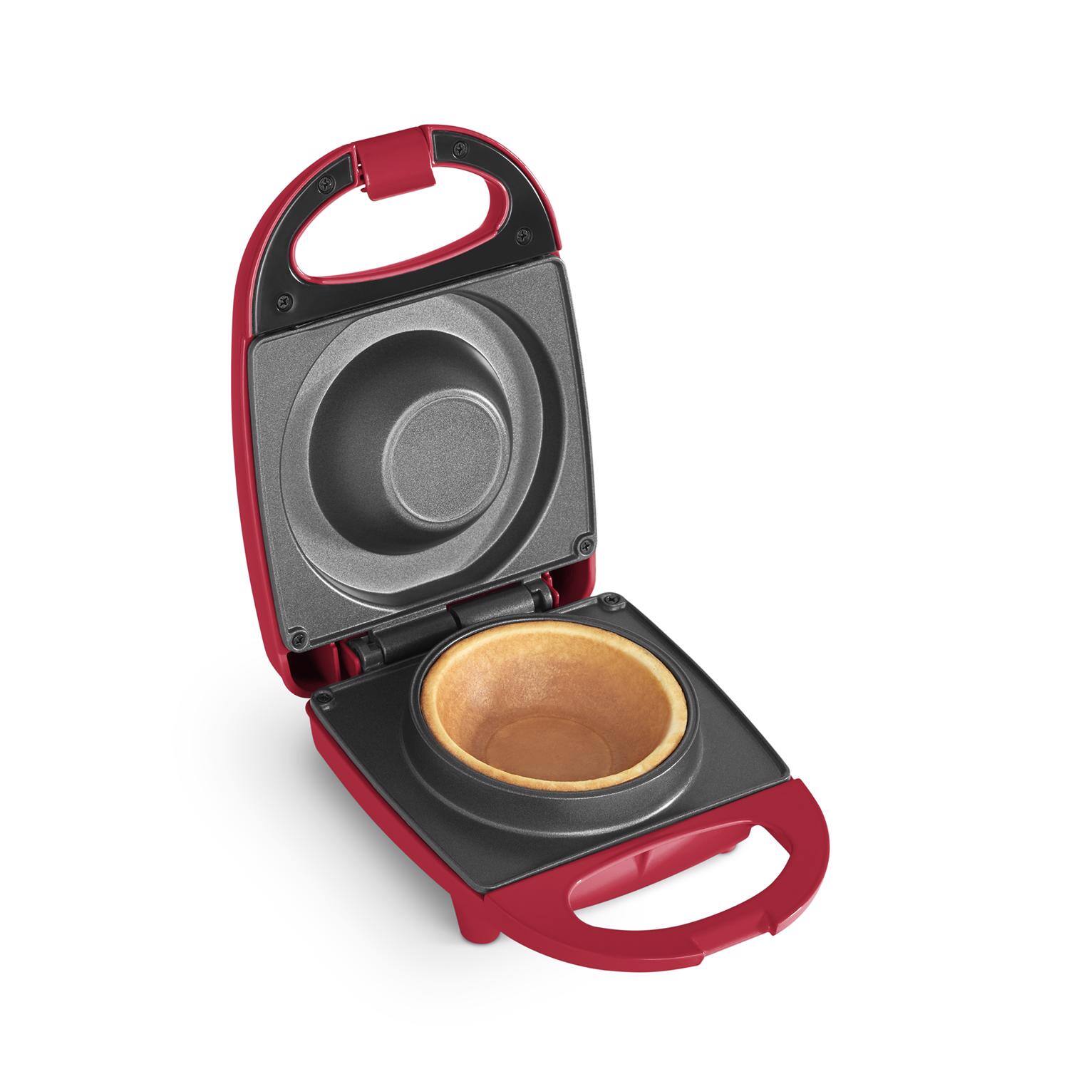 Angle. DASH - Rise by Dash 1 waffle Red Plastic Waffle Bowl Maker - Red.