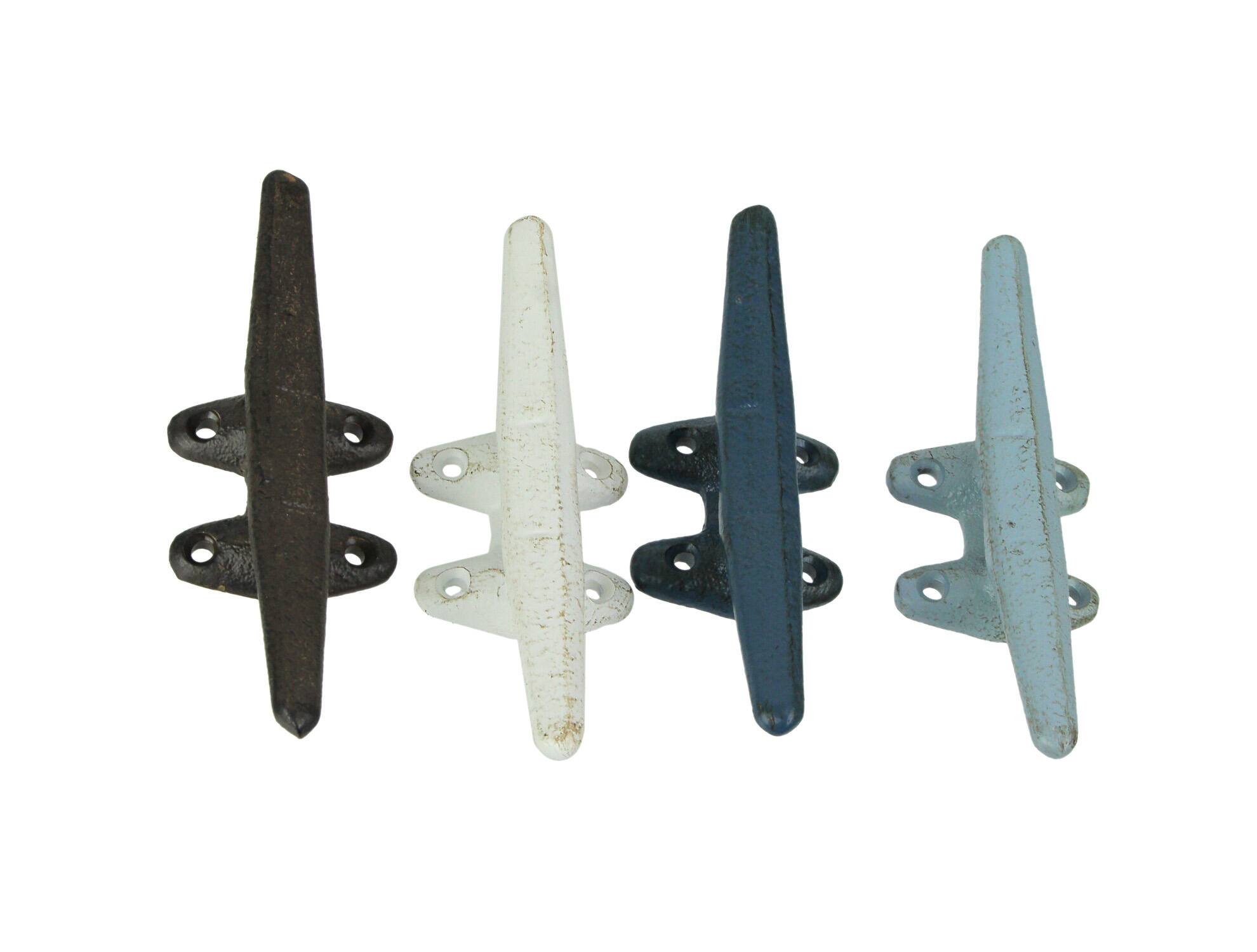 Front. Mayrich Company - Set of 4 Coastal Color Cast Iron Nautical Boat Cleat Wall Hooks - Multicolored.